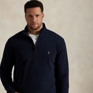 Ralph Lauren Black Zip Up Sweater Estate-Rib Quarter-Zip Jumper vintage